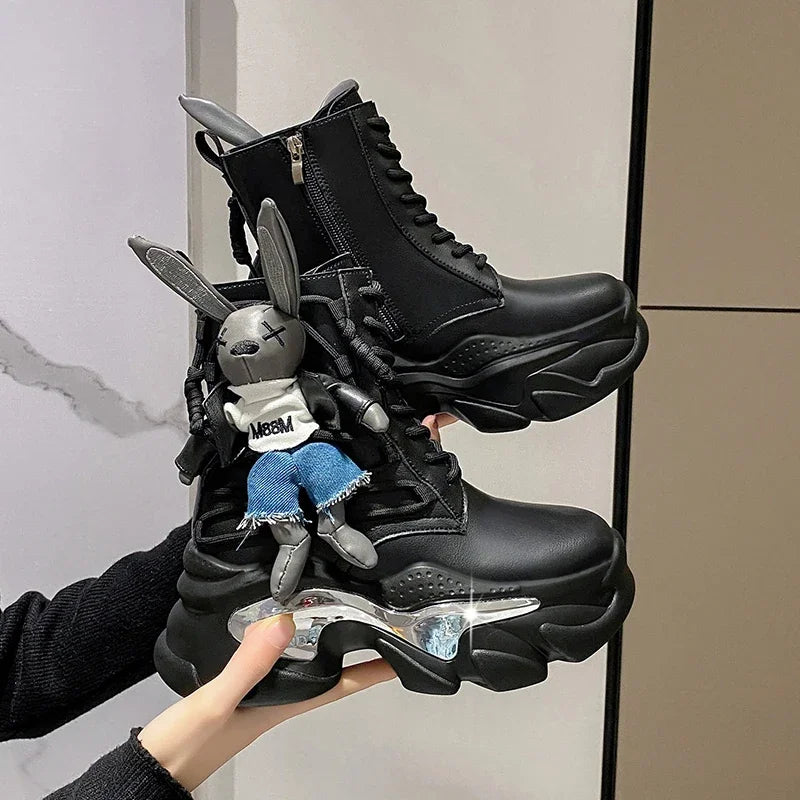 Women's Thick-Soled Wedge Heel Lace-Up Boots – Fashion Winter Vulcanized Shoes