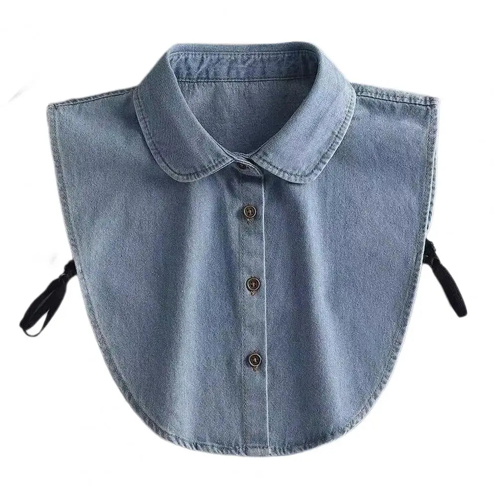 Denim Fake Collar Shirt, Women's Detachable Half Blouse, Removable Collar Accessory.