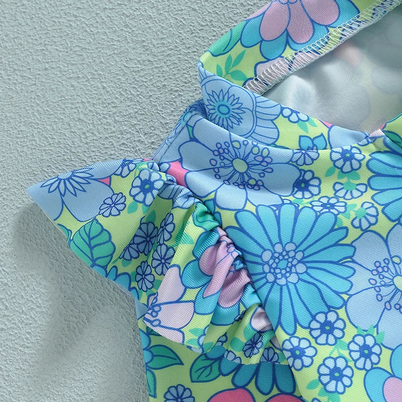 Infant Girls Rash Guard Swimsuit: Floral Print Zipper Romper for Sun Protection