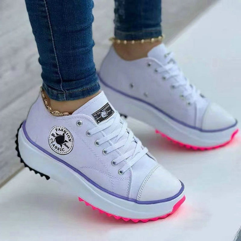 Women’s Pattern Canvas Sneakers – Casual Lace-Up Flat Shoes