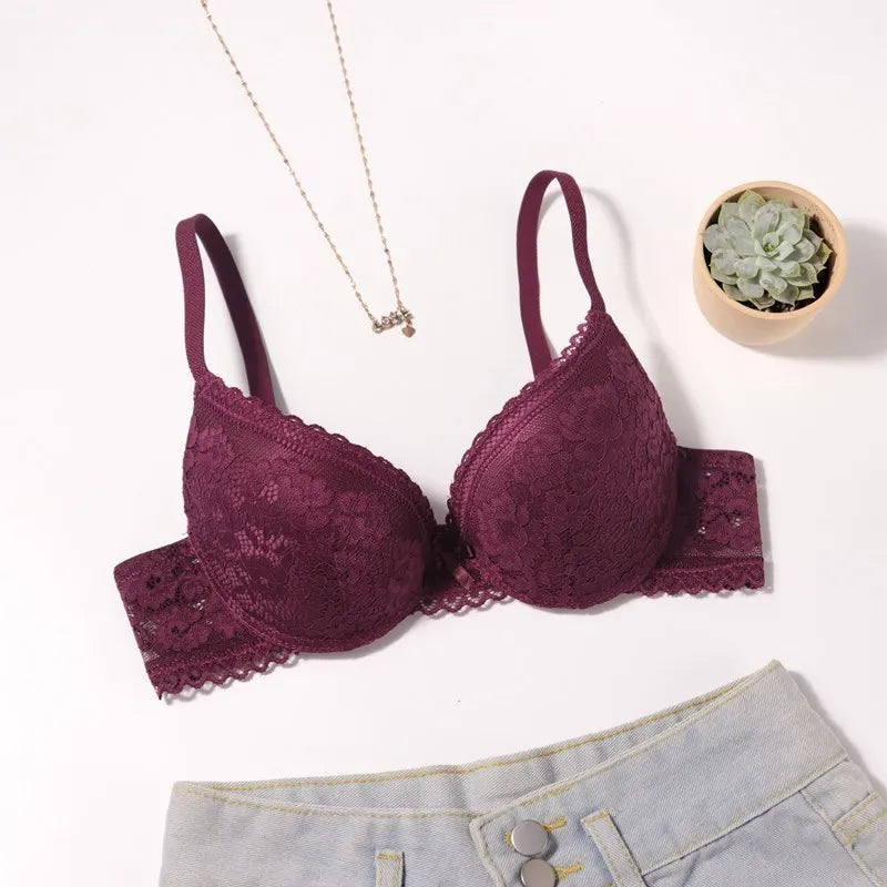 Beauwear 3/4 Cup Plunge Bra – Sexy Lace, Thin Molded Cup, Unlined Underwire (B-C Cup)