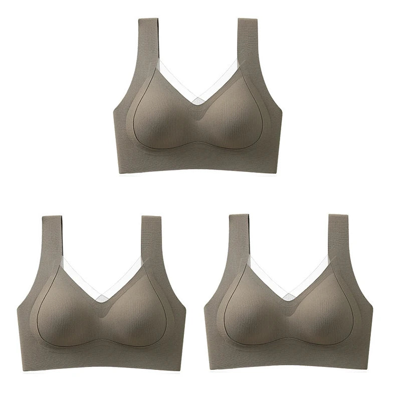 3pcs Women’s Wireless Sport Bralette – Breathable, No-Trace, Large Size Comfort
