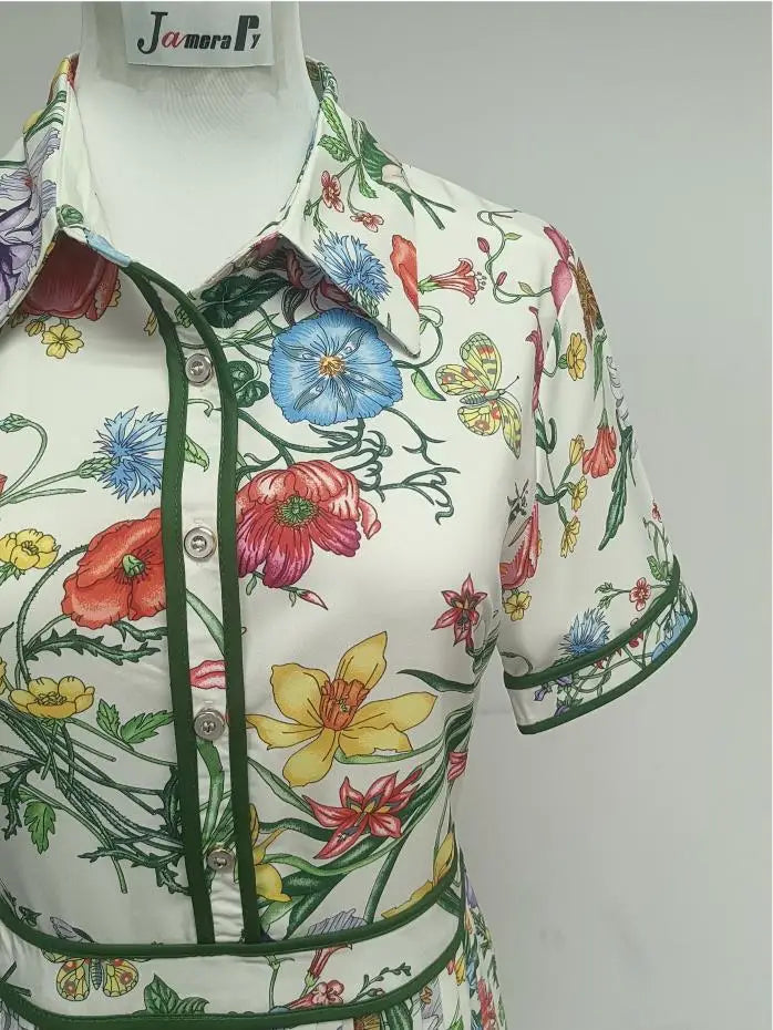 JAMERARY Floral Print Pleated Midi Dress – Elegant Summer Shirt Dress for Office