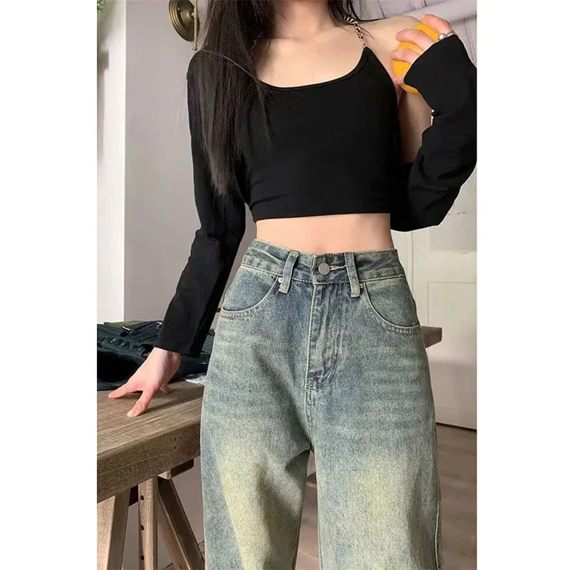 Y2K Baggy Wide-Leg Jeans for Women – High-Waist, Vintage 90s Streetwear Denim.