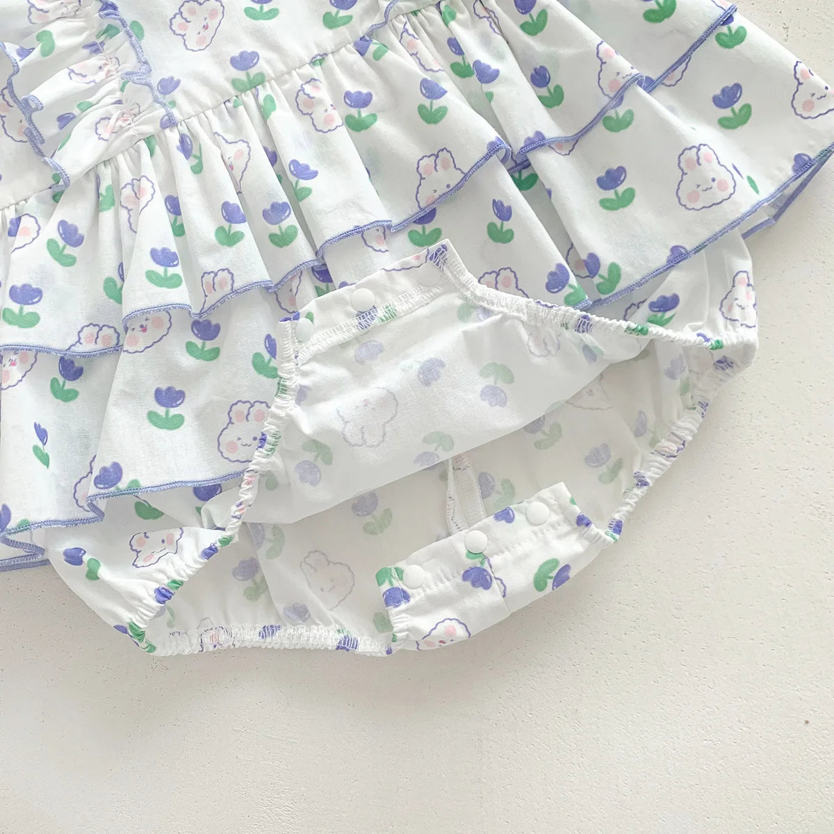 Baby Girl Romper: Summer Rabbit Print Cotton Bodysuit with Hairband