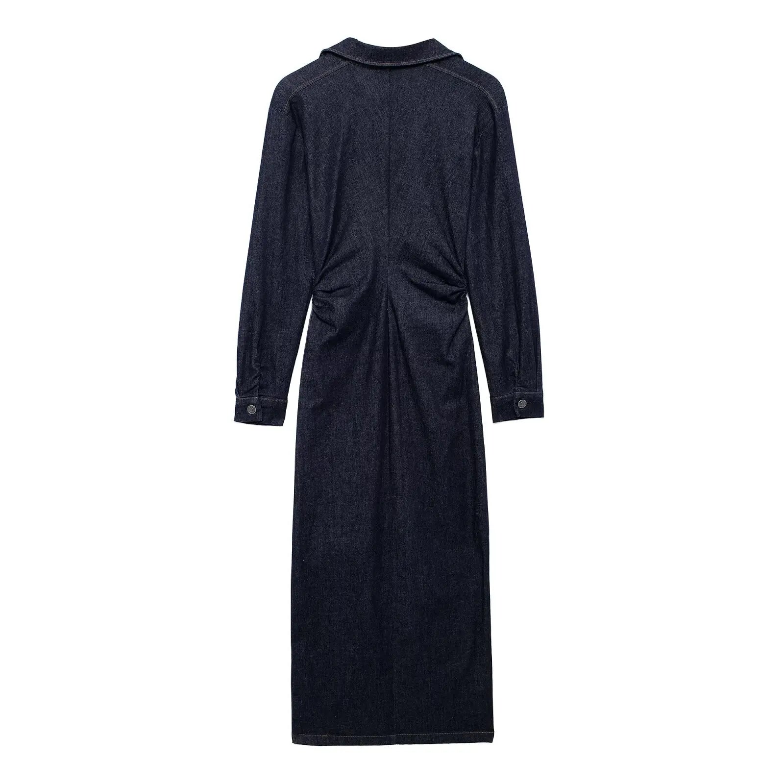 Autumn Women's Pleated Long Denim Dress, Long Sleeve, Slim Fit.