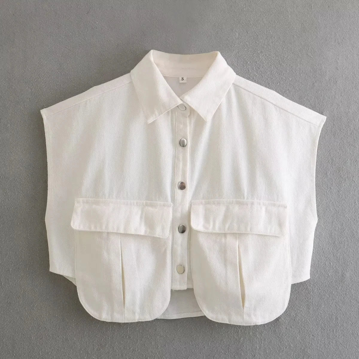XNWMNZ 2024 Women's Cropped Denim Shirt, Sleeveless, Button-up.