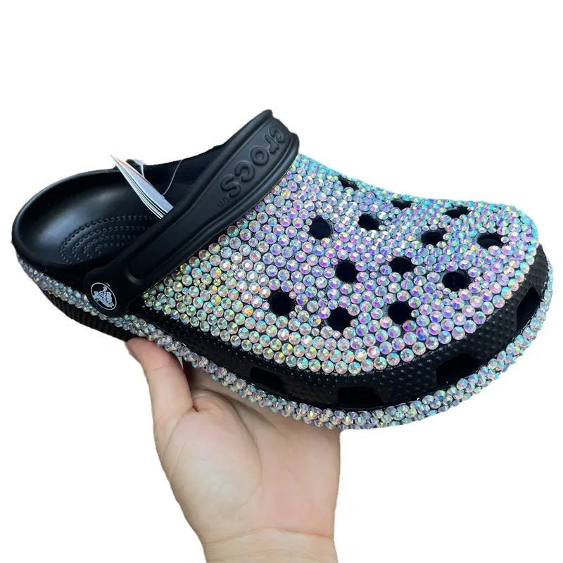 Women’s Diamond & Pearl Slippers – Fashion Handmade Summer Hole Shoes