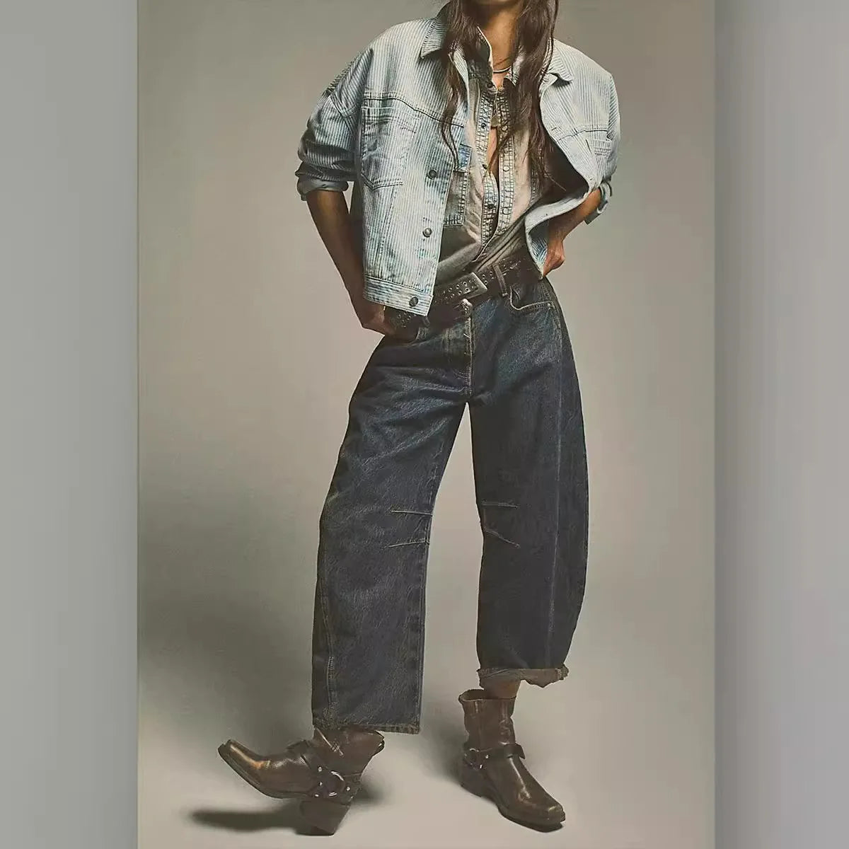 Washed Wide-Leg Jeans for Women – High-Waist, Vintage, Loose Fit, Ankle Length,