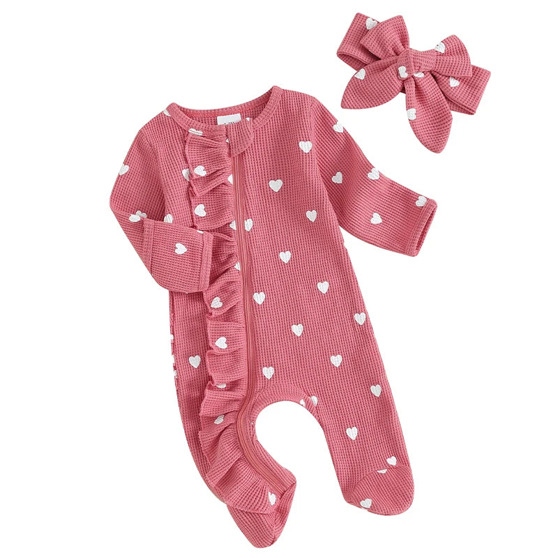 Lioraitiin 0-6M Baby Girl Valentine's Outfit: Ruffle Romper & Headband Set