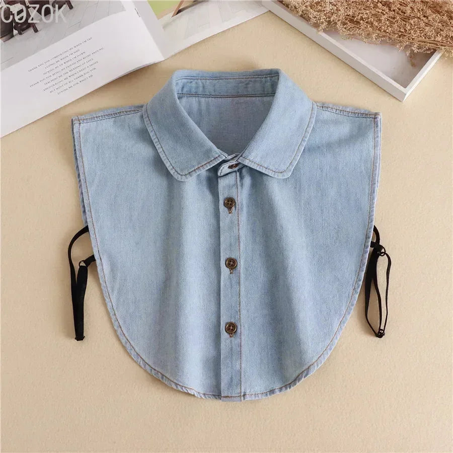 Vintage Detachable Denim Shirt Collar – Women's Faux Lapel Accessory