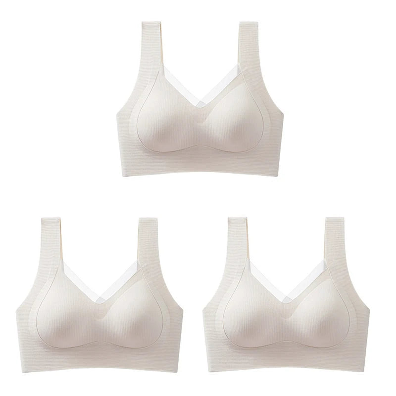 3pcs Women’s Wireless Sport Bralette – Breathable, No-Trace, Large Size Comfort