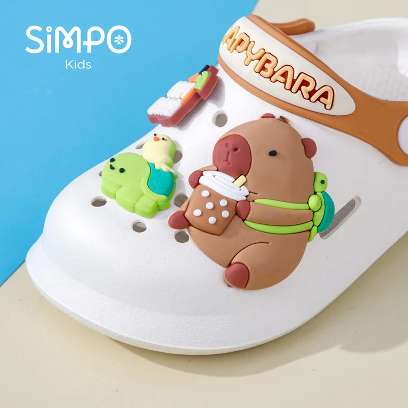 Kids' Capybara Clogs – Closed Toe, Slip-On, Lightweight & Breathable with Charms