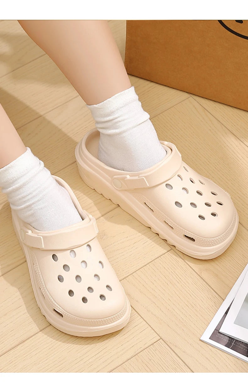 Women’s Thick-Soled Perforated Sandals – Height-Boosting Hiking & Beach Shoes
