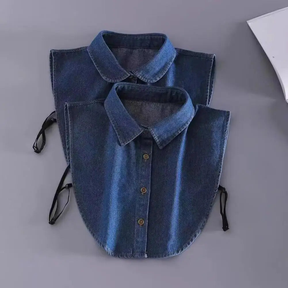 Denim Fake Collar Shirt, Women's Detachable Half Blouse, Removable Collar Accessory.