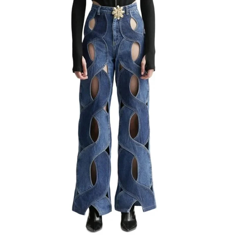 Twisted Heart Jeans – Customizable with Metal Buckle, Heart-Shaped Design.