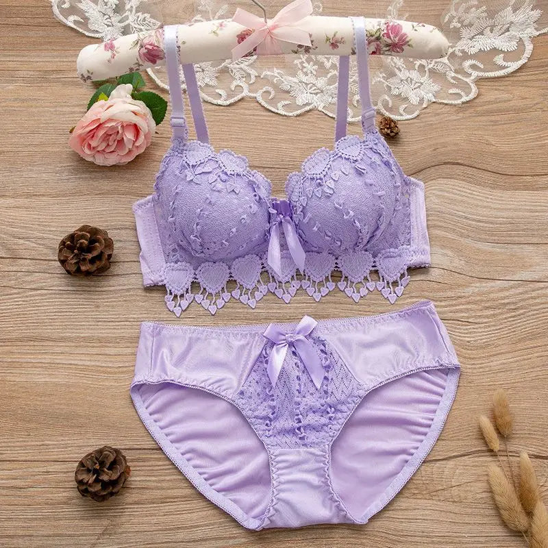 Lace Wire-Free Bra & Panties Set – Sexy Activewear Crop Top, Multi-Color