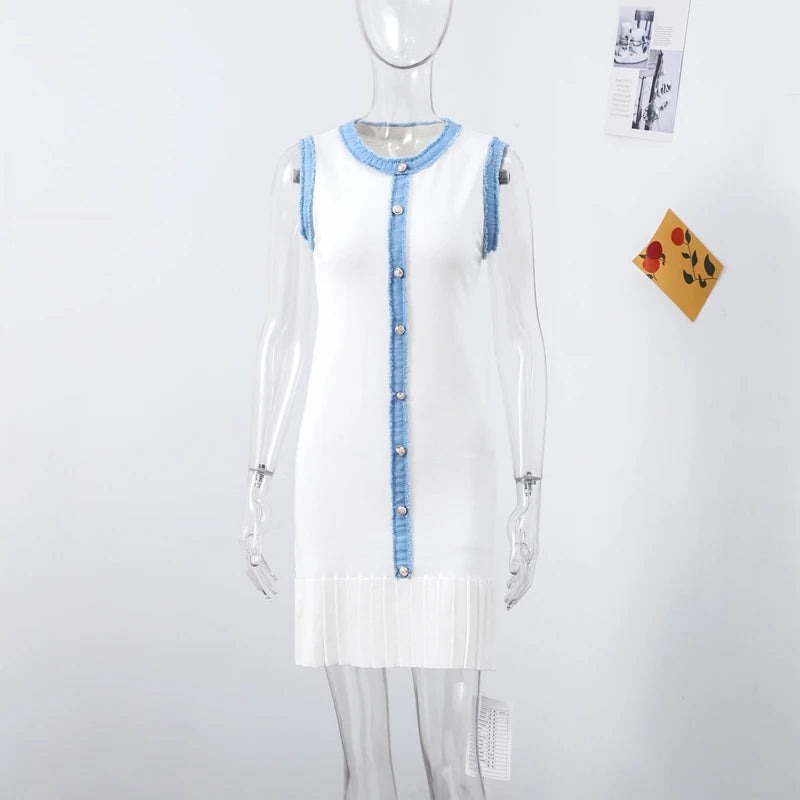 Y2K Women’s Denim Patchwork Dress – Sleeveless, Slim Fit, Casual Streetwear