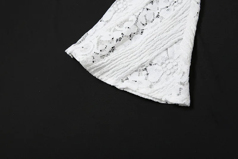 Sexy Hollow-Out Slash Neck Lace Dress – Flared Sleeves, Slim Fit Evening Party Dress
