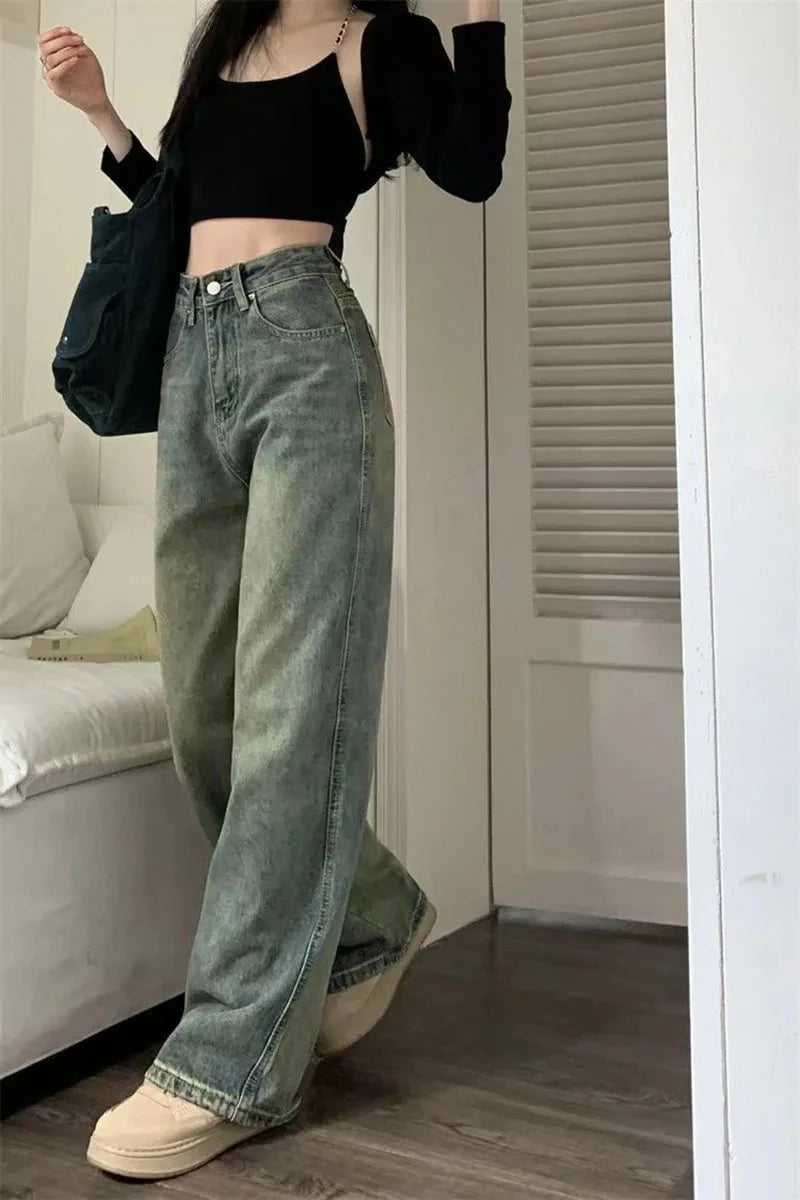 Y2K Baggy Wide-Leg Jeans for Women – High-Waist, Vintage 90s Streetwear Denim.