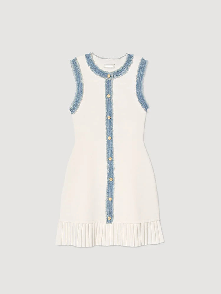Y2K Women’s Denim Patchwork Dress – Sleeveless, Slim Fit, Casual Streetwear