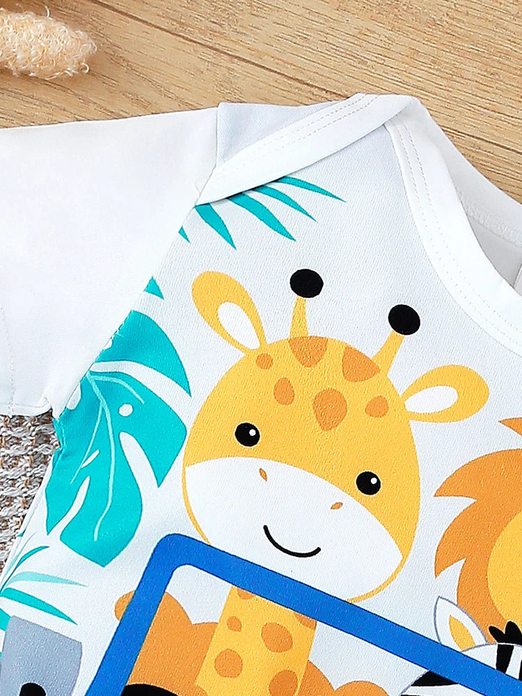 Summer Baby Boy Hoodie Romper: Short Sleeve, Long Legs, Animal Print Toddler Outfit