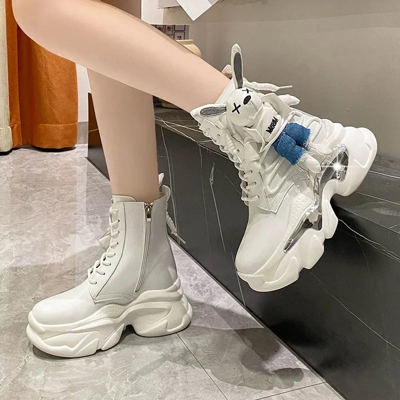 Women's Thick-Soled Wedge Heel Lace-Up Boots – Fashion Winter Vulcanized Shoes