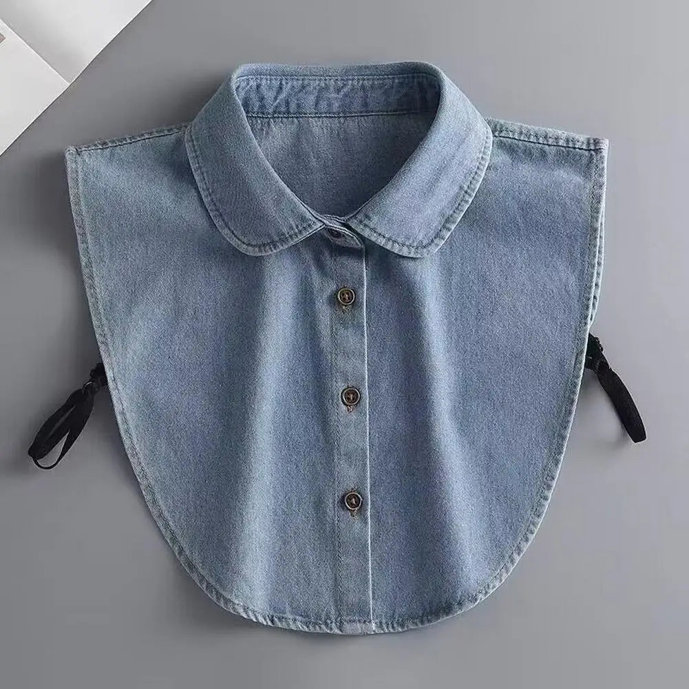 Denim Fake Collar Shirt, Women's Detachable Half Blouse, Removable Collar Accessory.