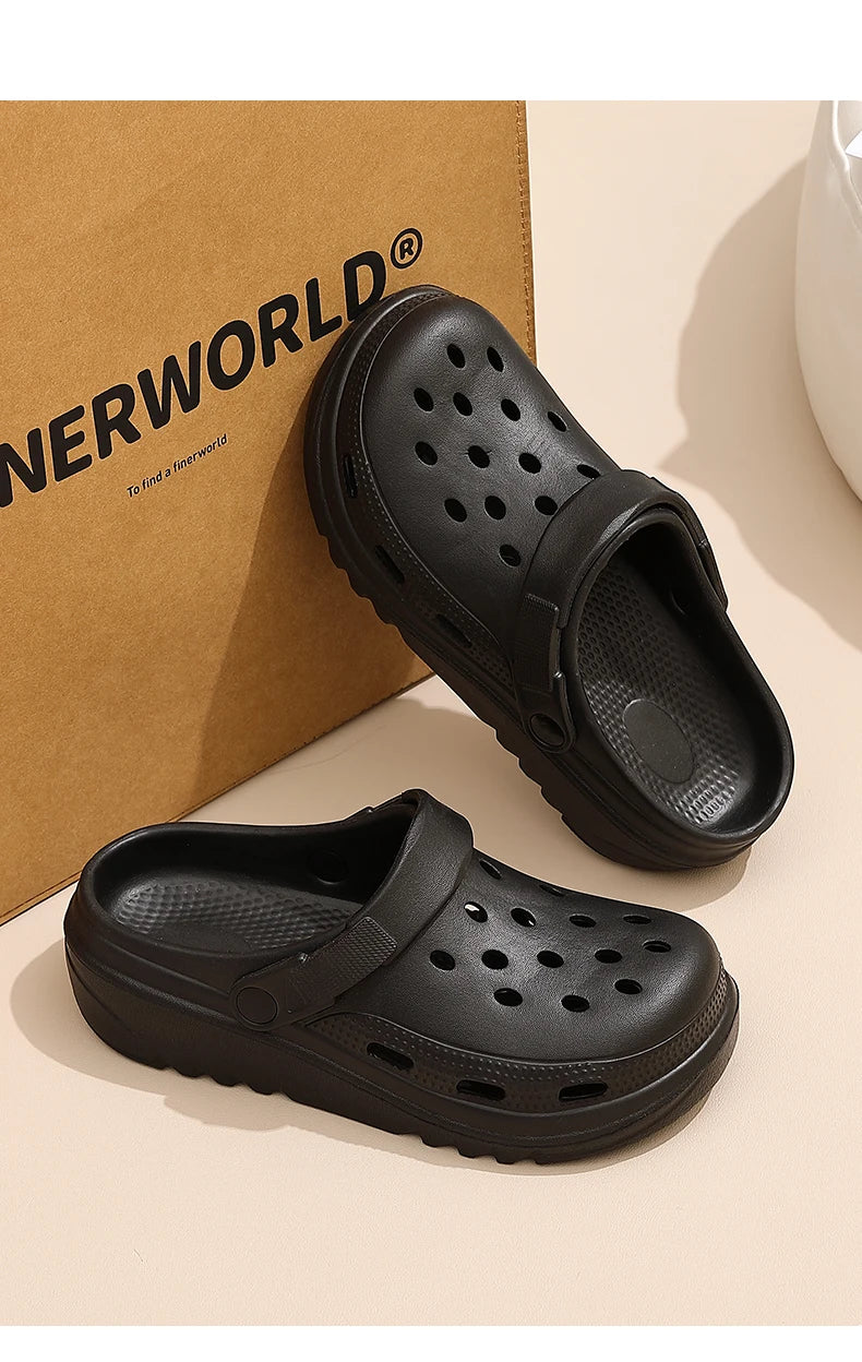 Women’s Thick-Soled Perforated Sandals – Height-Boosting Hiking & Beach Shoes
