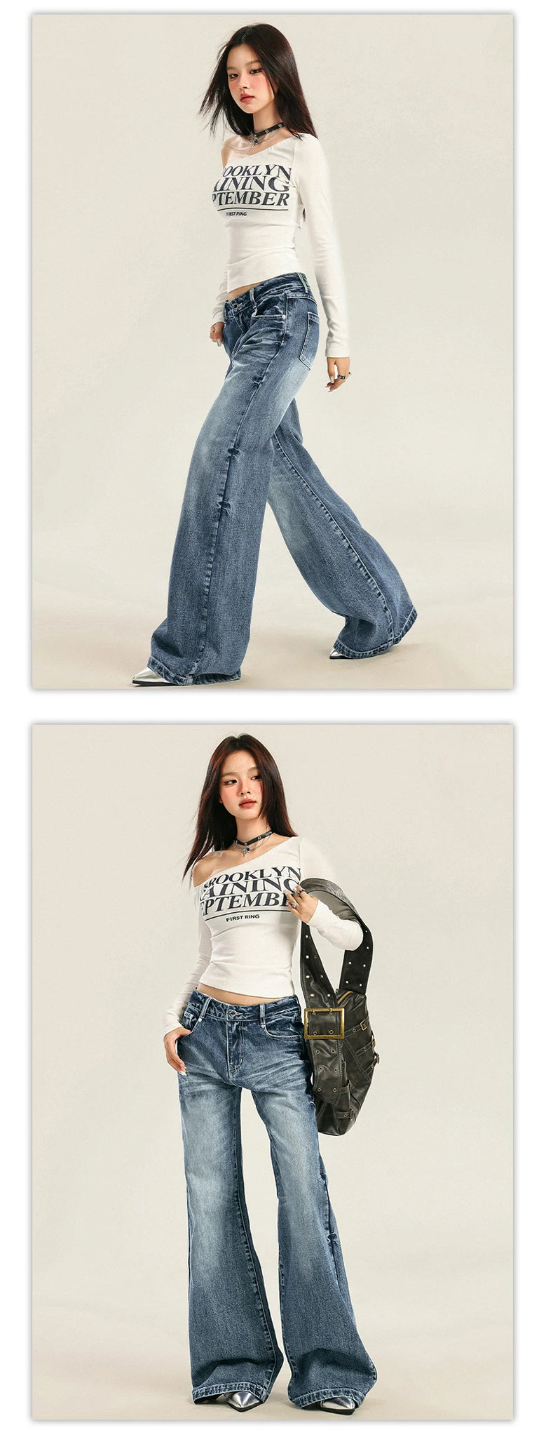Autumn Women’s Washed Denim Wide-Leg High-Waisted Jeans.