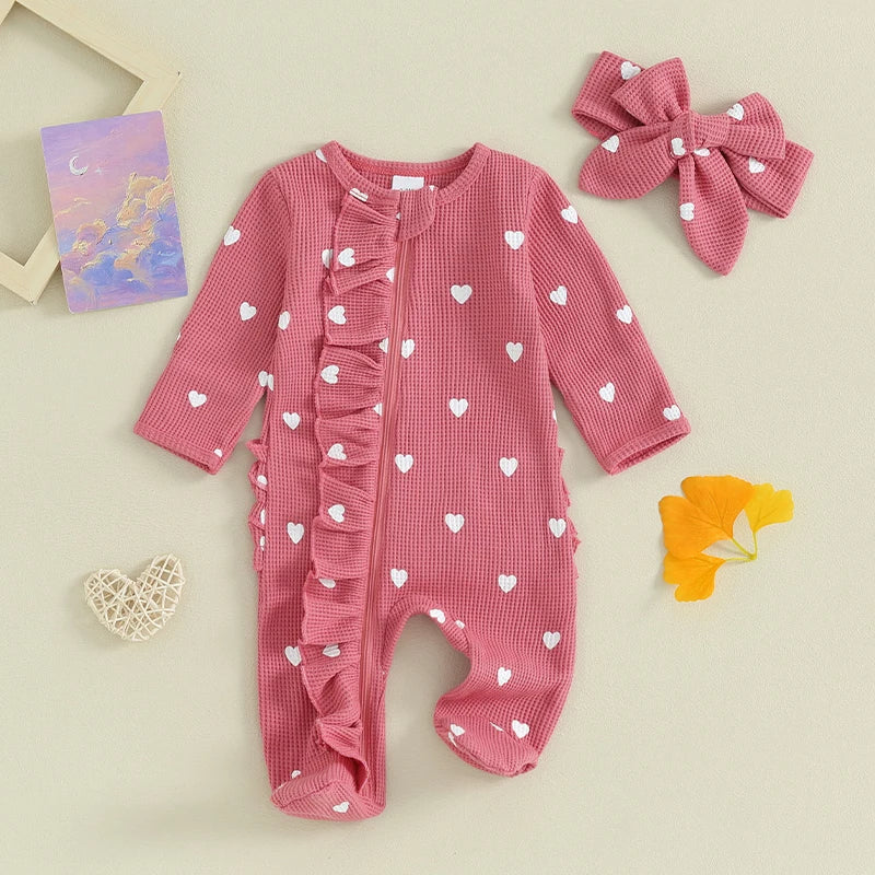 Lioraitiin 0-6M Baby Girl Valentine's Outfit: Ruffle Romper & Headband Set