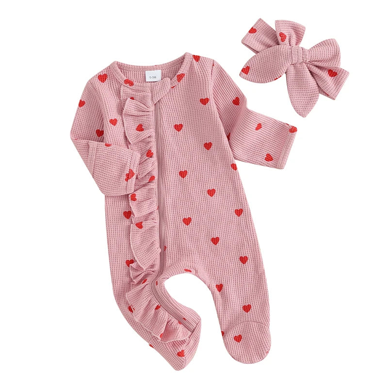 Lioraitiin 0-6M Baby Girl Valentine's Outfit: Ruffle Romper & Headband Set