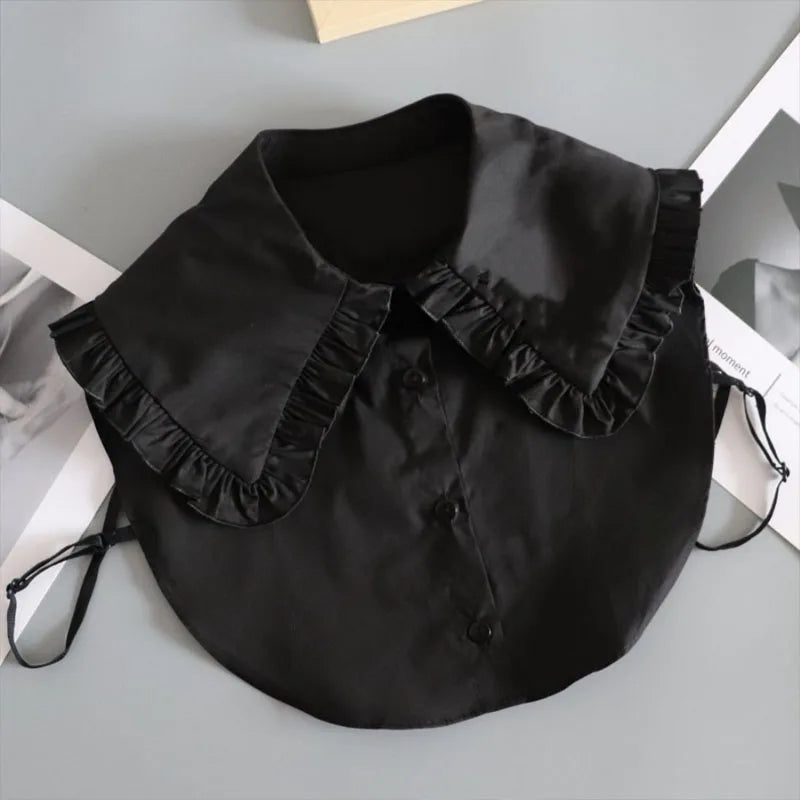 Fashion Denim Ruffle Fake Collar Shirt for Women, Detachable Lapel, Tie Half Blouse.