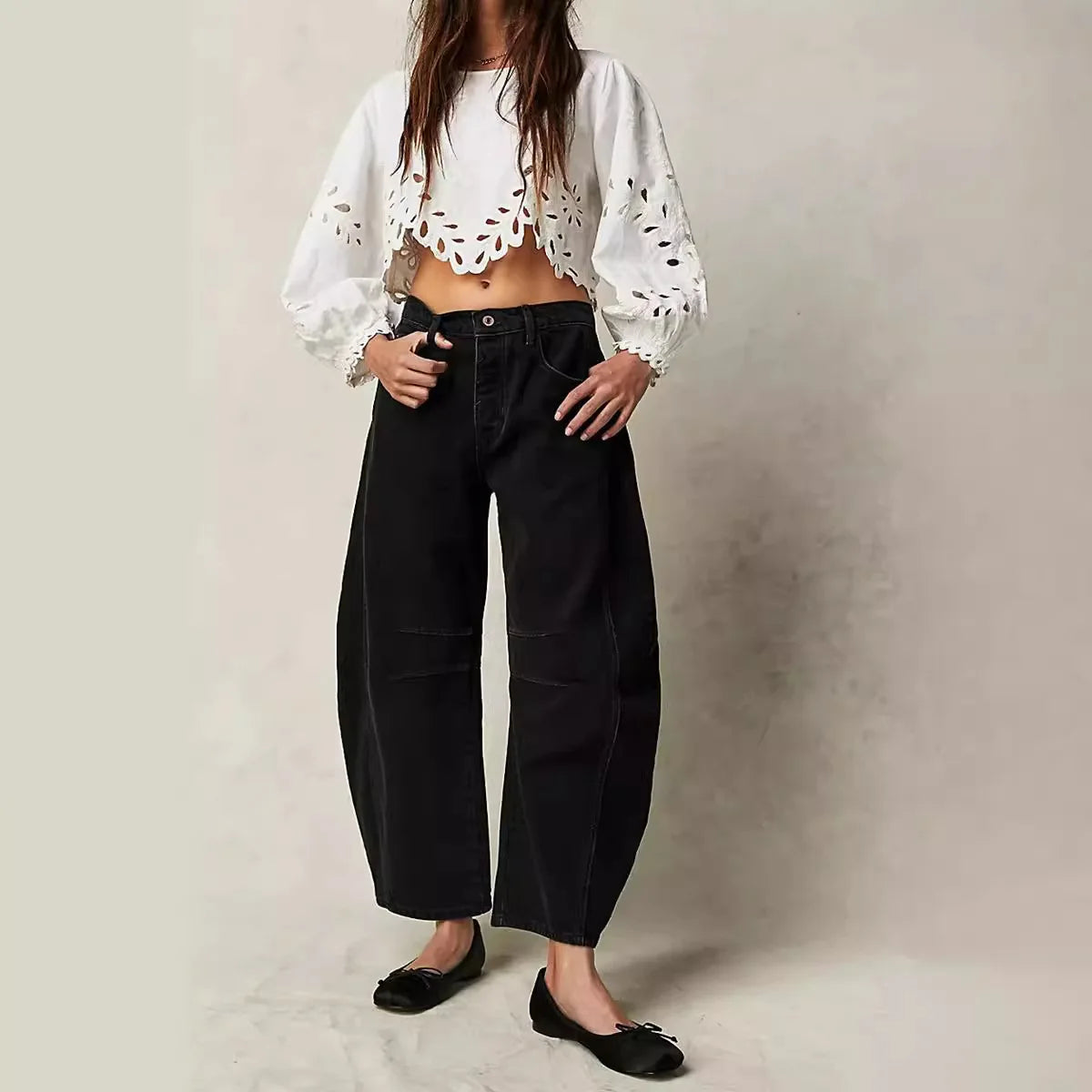Washed Wide-Leg Jeans for Women – High-Waist, Vintage, Loose Fit, Ankle Length,