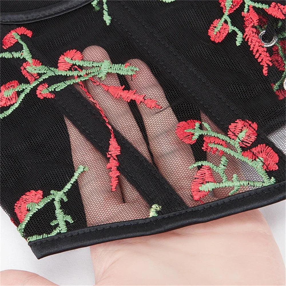 Black Jacquard Mesh Waist Cincher – Lace-Up Underbust Corset