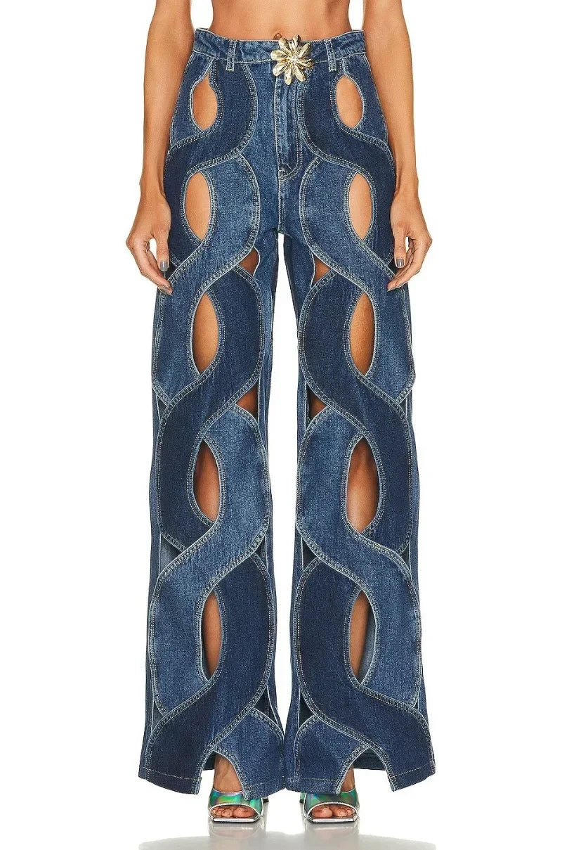 Twisted Heart Jeans – Customizable with Metal Buckle, Heart-Shaped Design.