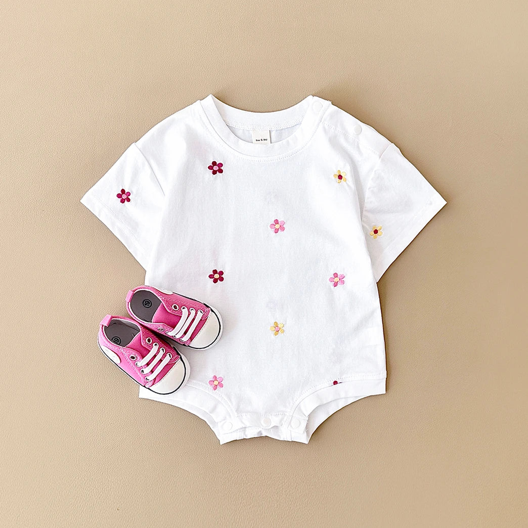 Summer Baby Romper: Floral Print Cotton Bodysuit for Girls (0-18M)
