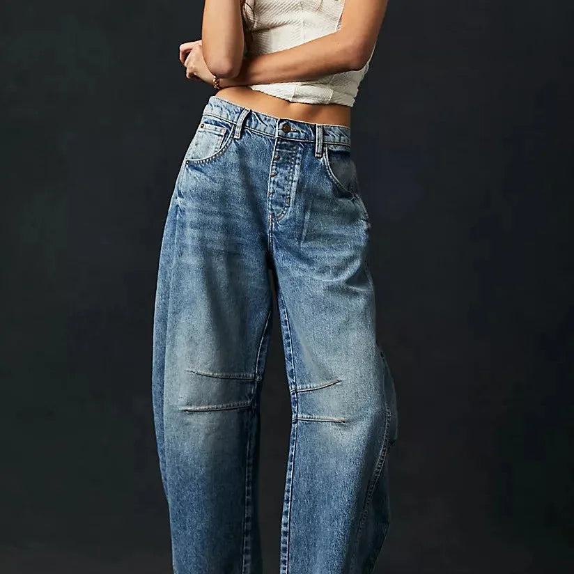 Washed Wide-Leg Jeans for Women – High-Waist, Vintage, Loose Fit, Ankle Length,