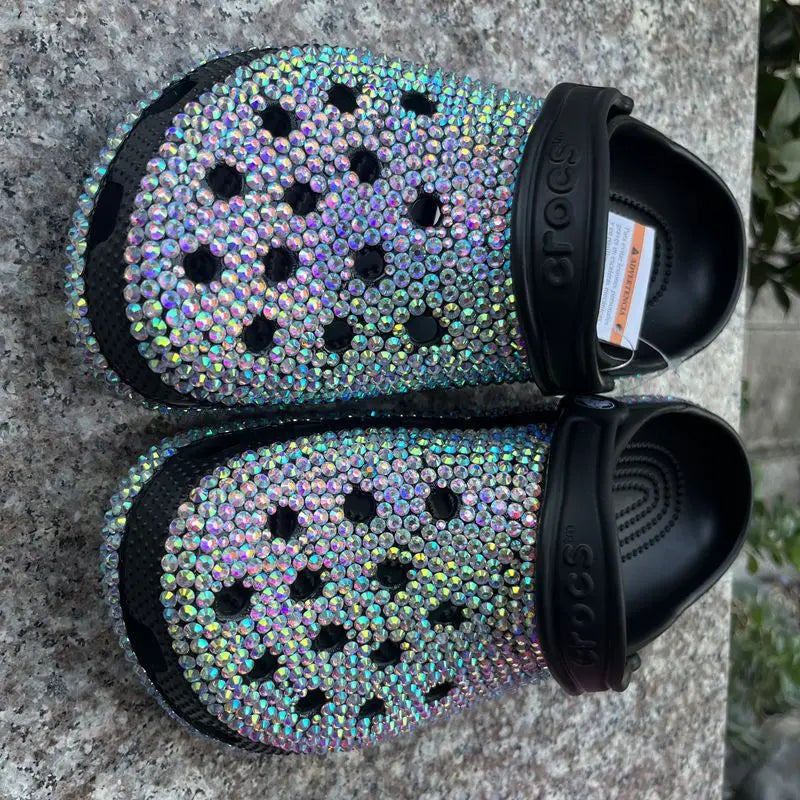 Women’s Diamond & Pearl Slippers – Fashion Handmade Summer Hole Shoes