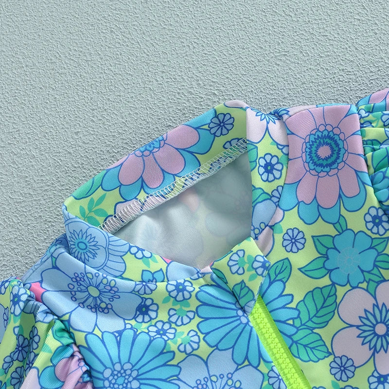 Infant Girls Rash Guard Swimsuit: Floral Print Zipper Romper for Sun Protection