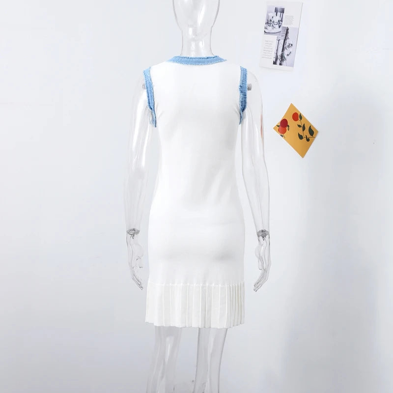 Y2K Women’s Denim Patchwork Dress – Sleeveless, Slim Fit, Casual Streetwear