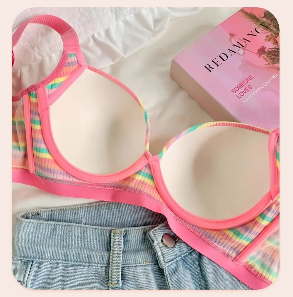 Sexy Dopamine Rainbow Bra for Women – Seamless, Steel Ring-Free, Bralette Lingerie.