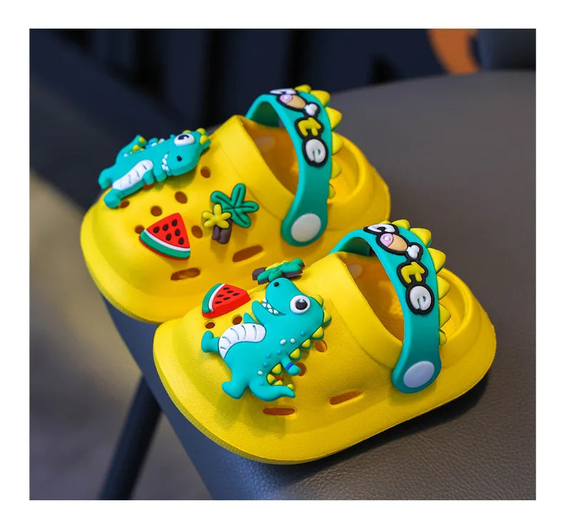 Kids' Summer Slippers – Dinosaur DIY Sandals, Soft Anti-Skid Beach Shoes