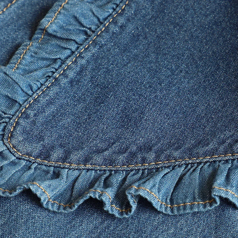 Fashion Denim Ruffle Fake Collar Shirt for Women, Detachable Lapel, Tie Half Blouse.