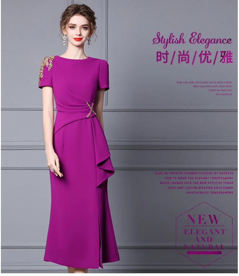 Summer Purple Fish Tail Long Dress – Elegant, Close-Waist Evening Gown