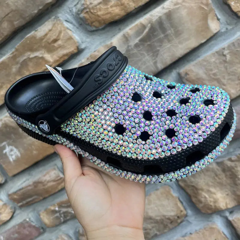 Women’s Diamond & Pearl Slippers – Fashion Handmade Summer Hole Shoes