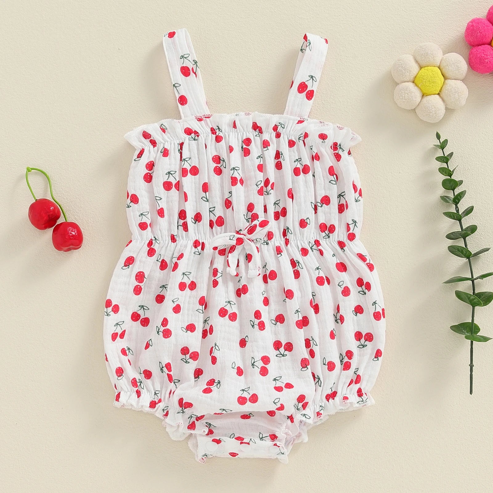 Lovely Newborn Baby Girl Romper: Sleeveless Bow Front Linen Bodysuit (0-18M)