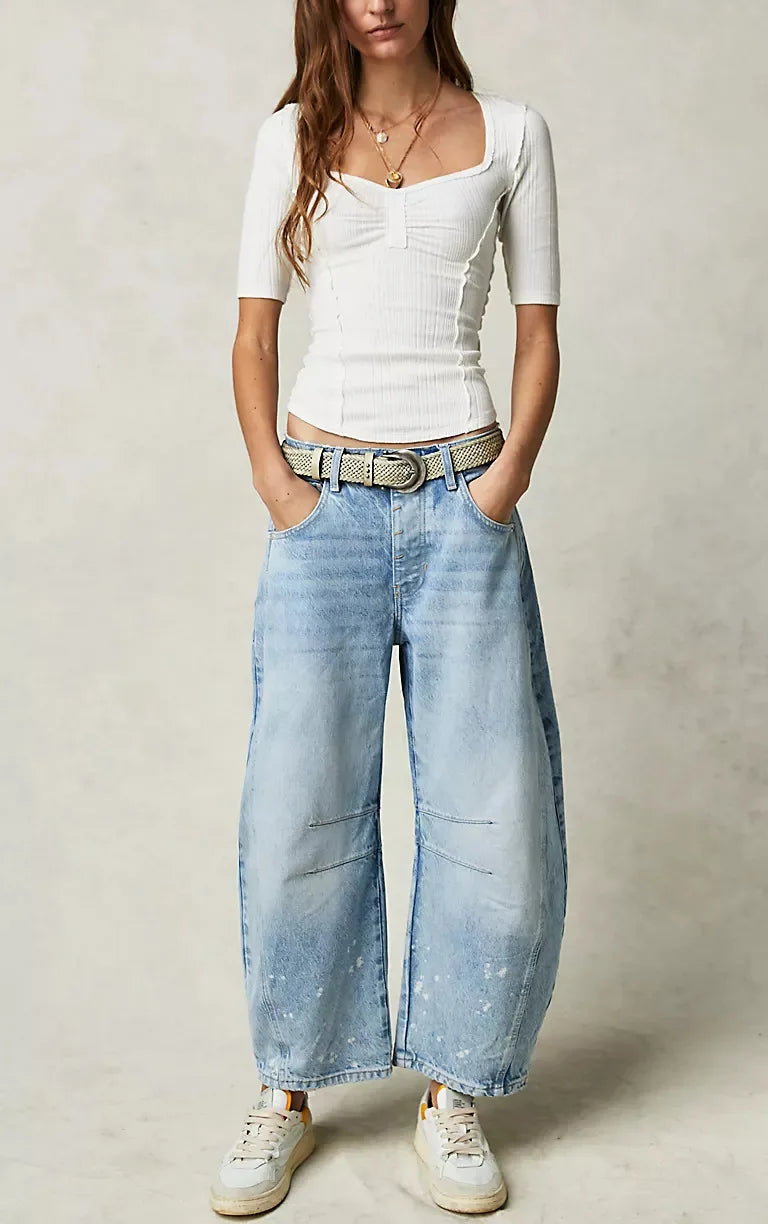 Washed Wide-Leg Jeans for Women – High-Waist, Vintage, Loose Fit, Ankle Length,