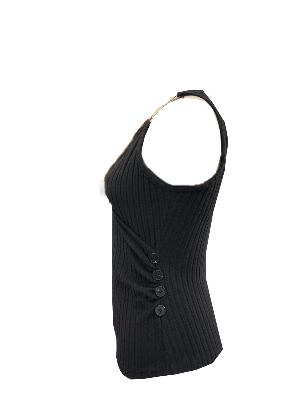 Chain linked surplice neck tank top with button decor, perfect for spring and summer.