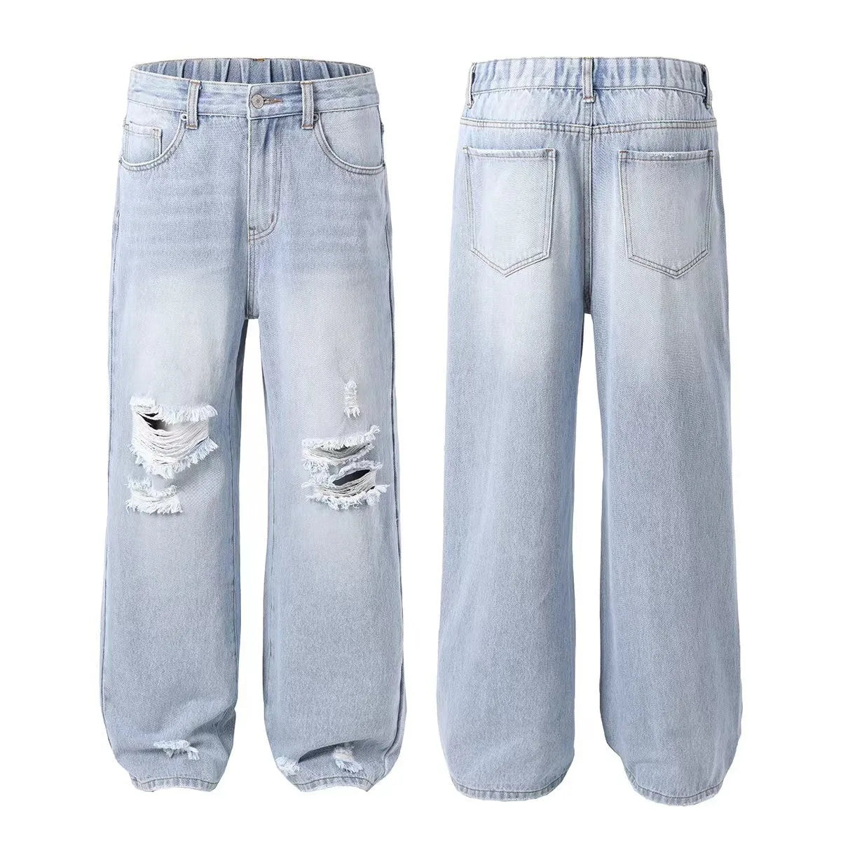 Women’s Wide-Leg Ripped Denim Pants – Loose & Comfortable All-Match.